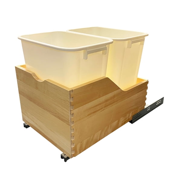 CabinetRTA Bottom Mount Soft Close Sliding Pull-Out Trash Can Wooden Drawer for Kitchen Cabinet With Dual 45 Quart Capacity Waste Trash Garbage Bins, Whitee