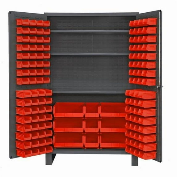 Cabinets with 3 adjustable Shelves & Redhook on Bins - Red