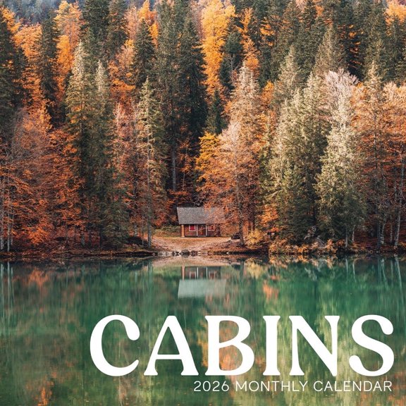 Cabins Calendar 2026 | 12" x 24" Hygge Travel Wall Calendar 16 Month | Marble City Press