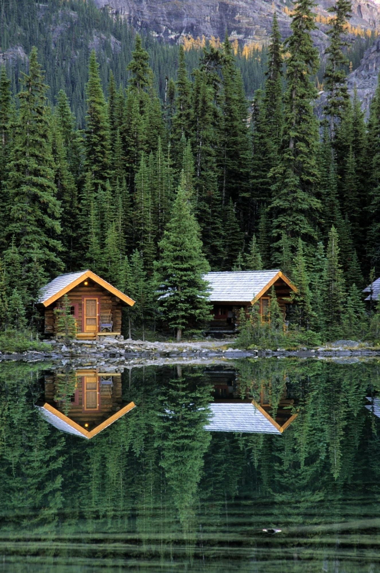 Cabins In Yoho National Park Lake Ohara British Columbia Canvas Art - Ron Watts Design Pics (22 x 34)