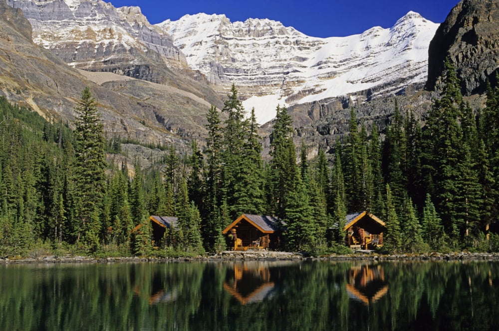 Cabins Sargents Point Lake Ohara Yoho National Park British Columbia Canvas Art - John Sylvester  Design Pics (34 x 22)