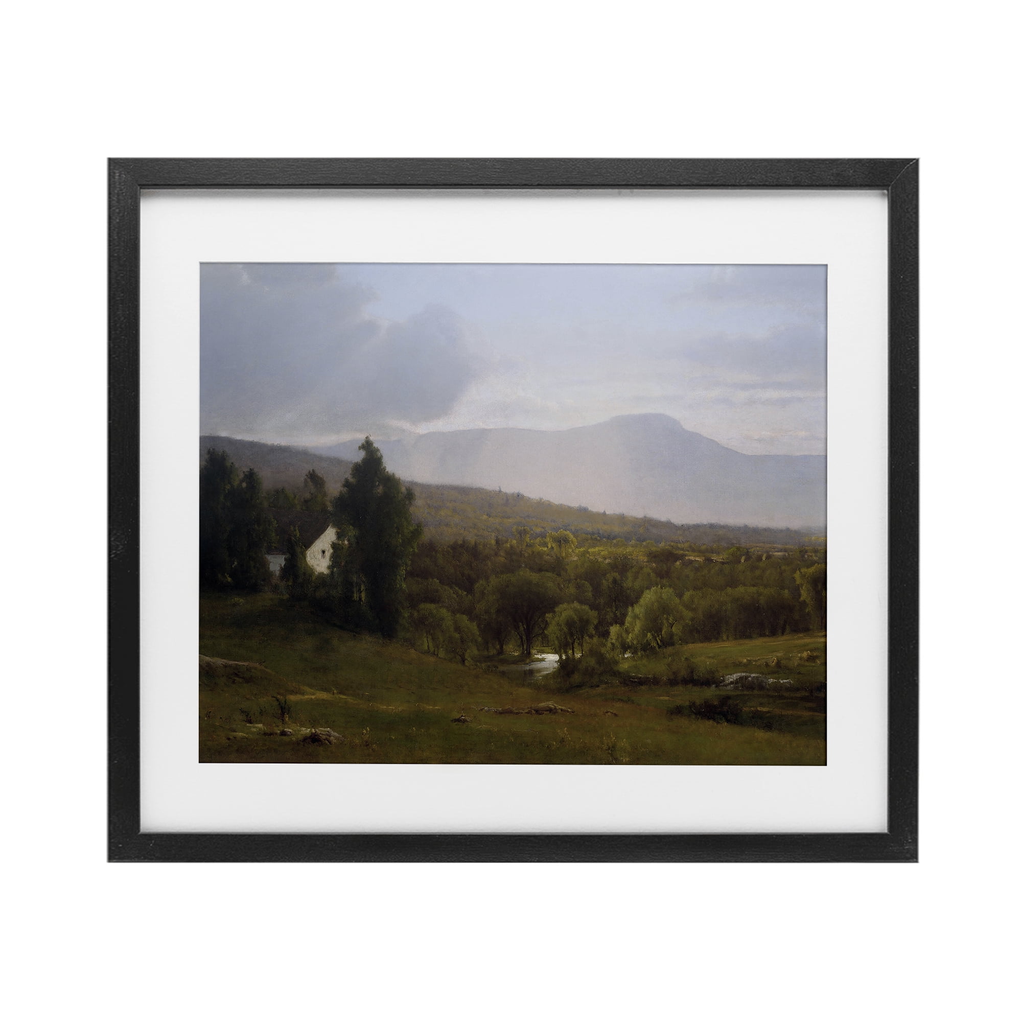 Cabins in Peaceful Vista Black Framed Print Under Glass, design by Lettered and Lined