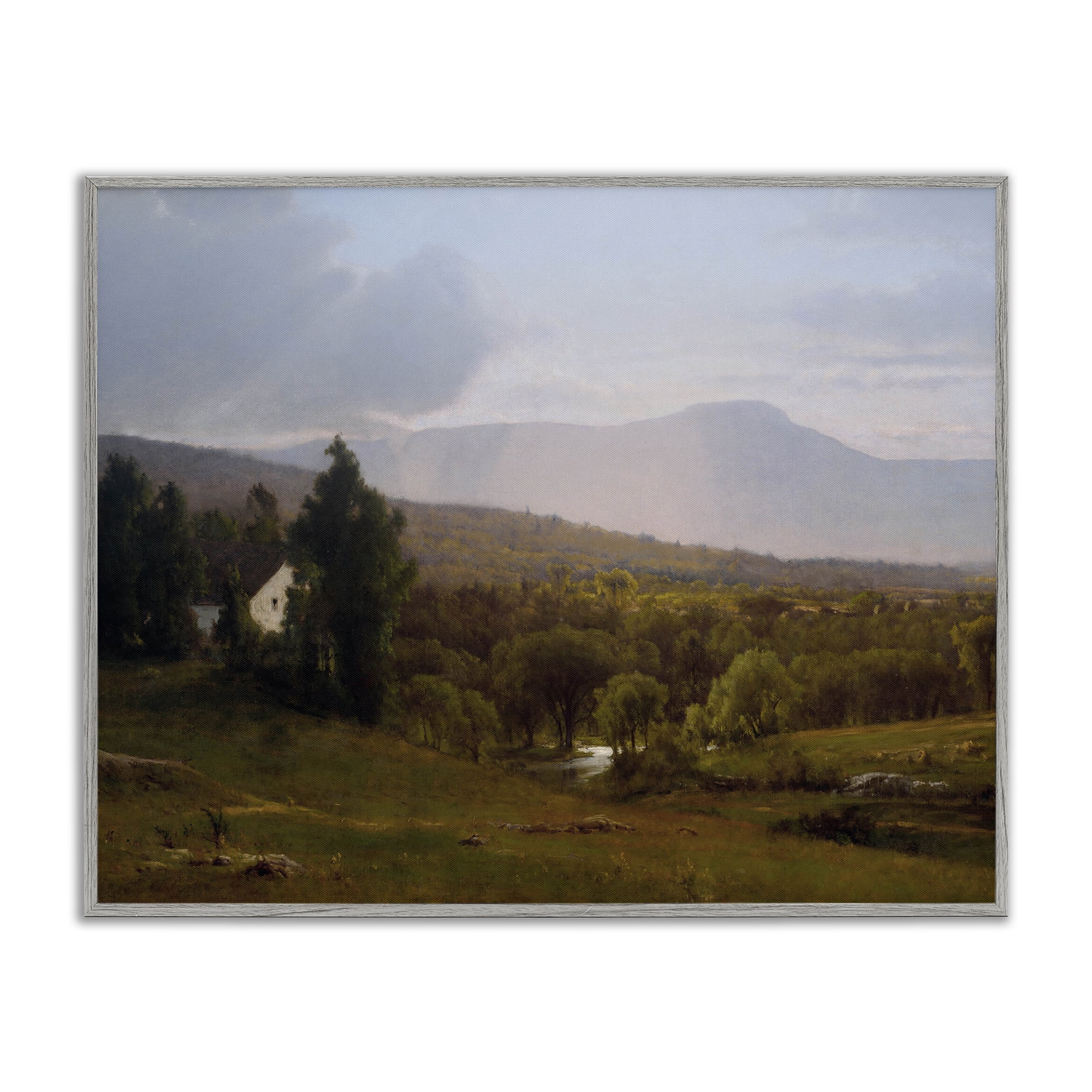 Cabins in Peaceful Vista Gray Framed Giclee Art, design by Lettered and Lined