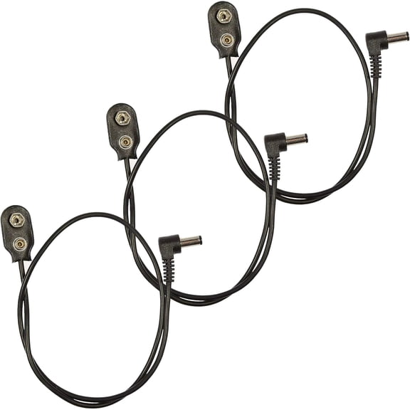 Cable 2.1mm to Battery Snap Right-Straight 18" 3 Pack Bundle