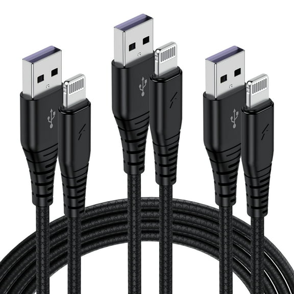 Cable - 3Pack Cable 6ft Compatible iPhone 14/13/12/11/X/8/8 Plus/7/7 Plus/SE/Mini/Air/Pro Black