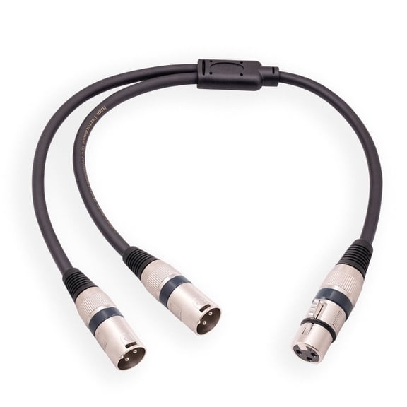 Cable 3Pin XLR Female to - XLR Male Y Splitter Nickel Plated Connectors With Metal Serviceable Ends 0.5M