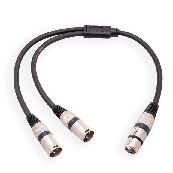 Cable 3Pin XLR Female to XLR Male Y Splitter Nickel Plated Connectors With Metal Serviceable Ends 0.5M