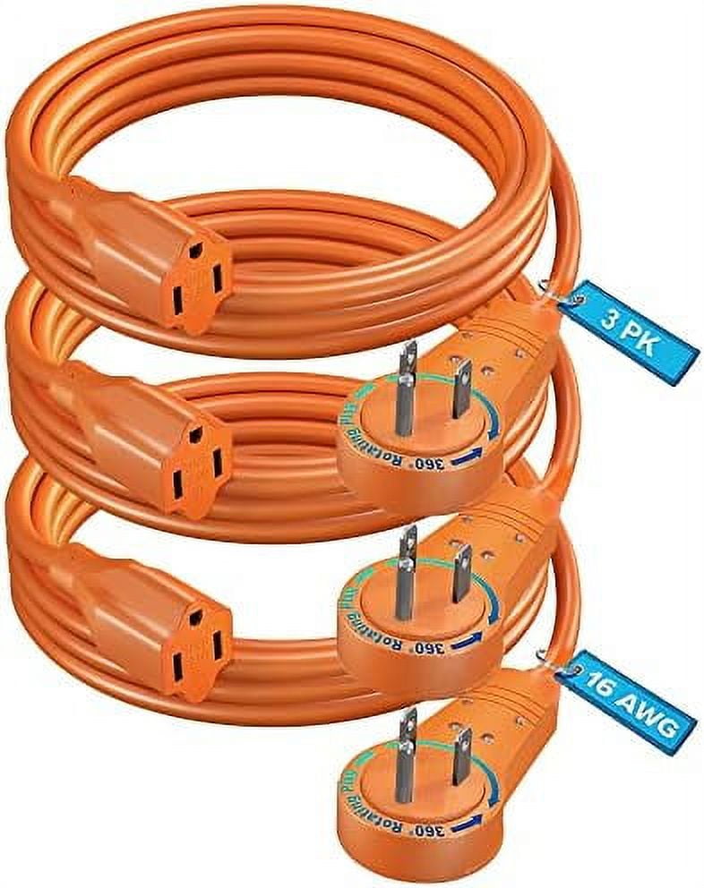 Cable 6 Feet (3 Pack), 360° Rotating Flat Plug Extension Cord Wire, 3