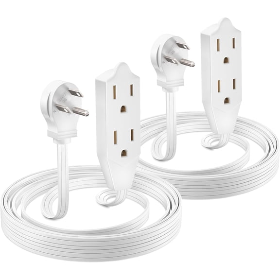 Cable 6 Feet Flat Plug Extension Cord/Wire, Multi Outlet - 3 Prong Angled Plug Extension Cord - White UL Certified (2 Pack)