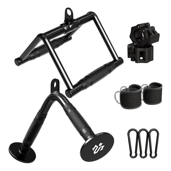 Cable Attachments for Gym, Heavy-Duty Cable Machine Attachment Set with LAT Pulldown, V Bar, Double D Handle, Ankle Straps, and Clamps for Home Gym