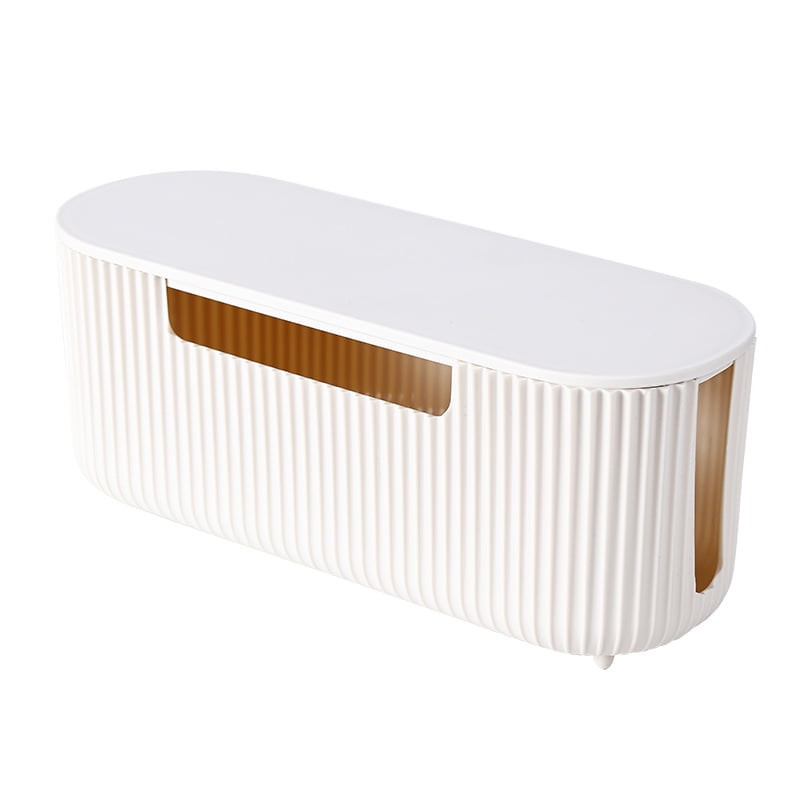 Cable Box Organizer, Plastic Cord Hider Box with Lid for Desk and Floor, Power Strips Cover for Home, Office, Computer, TV, School, Kitchen, Surge Protector Cover (Organ pleated white）