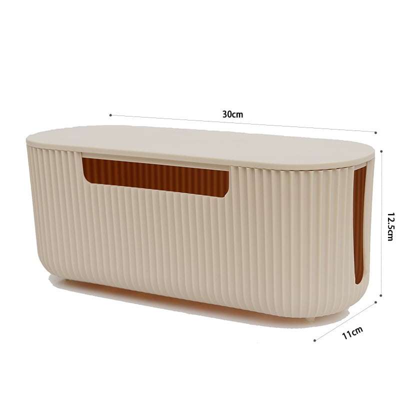 Cable Box Organizer, Plastic Cord Hider Box with Lid for Desk and Floor, Power Strips Cover for Home, Office, Computer, TV, School, Kitchen, Surge Protector Cover (Organ pleated beige）