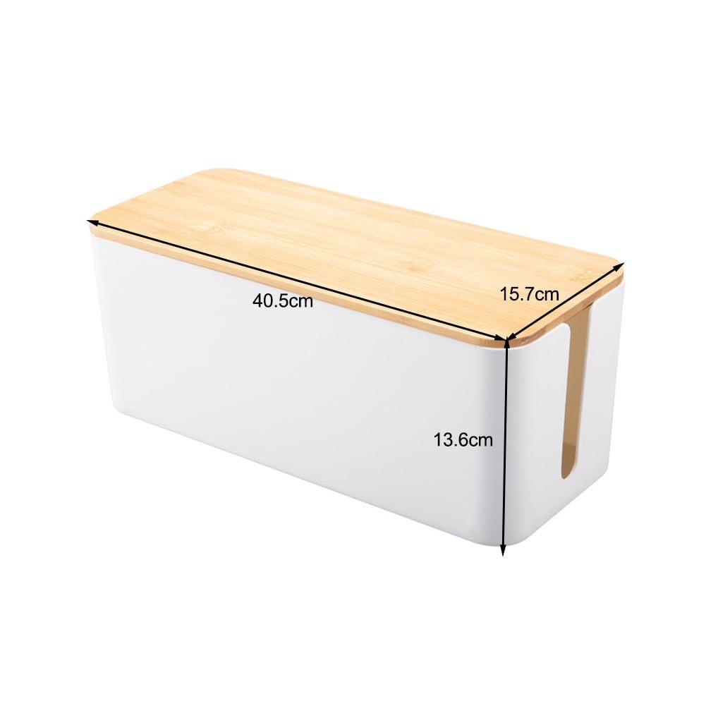 Cable Boxes,Large Cable Organiser Box with Wooden Lid for Cables Management Box C