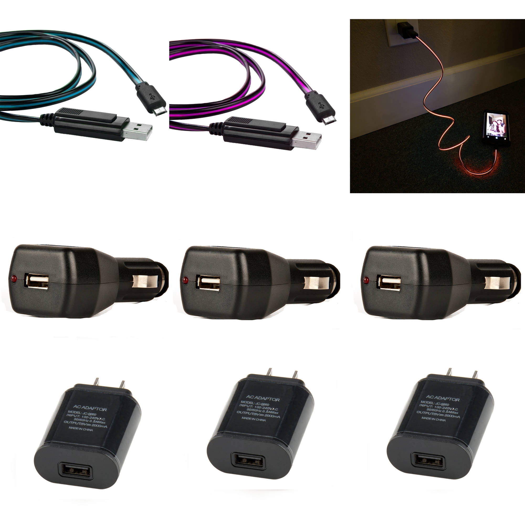 Cable Bundle for Samsung Galaxy S7 Edge/ S8 / S6 / S5 / J5 / J3 / A3 / S4 / J7 Lightning Sync Micro USB Cable