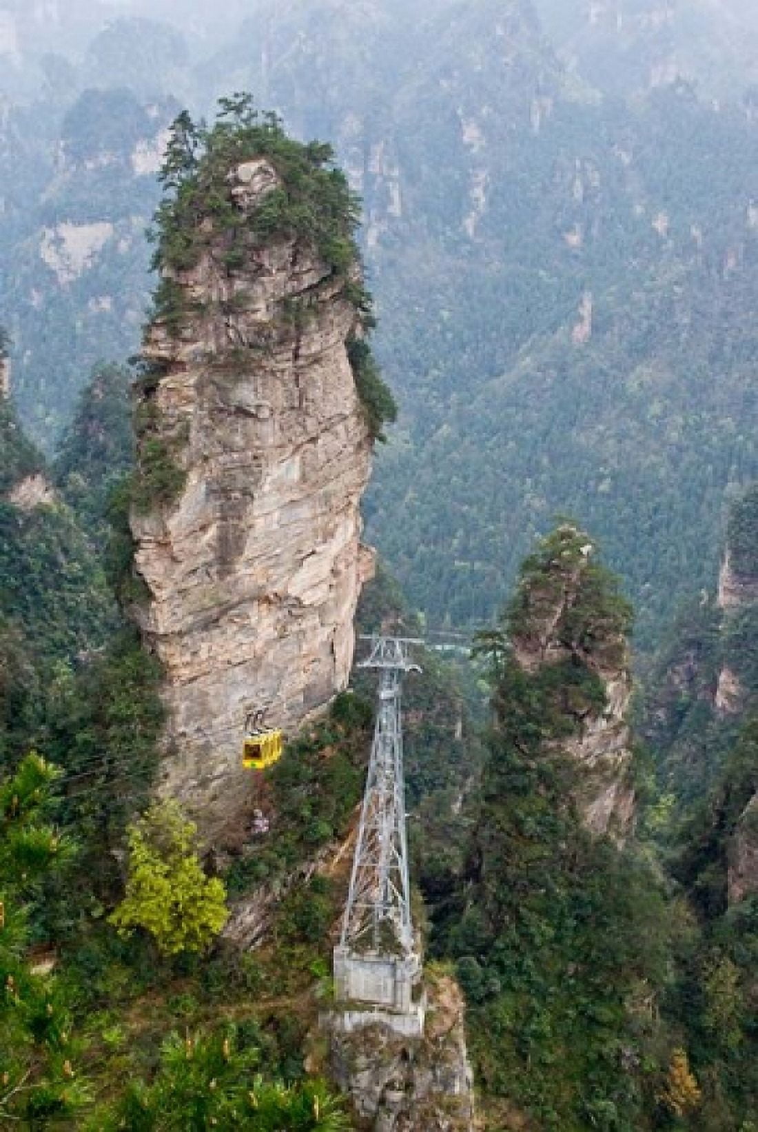 Cable Car To Yellow Stone Stronghold Village Zhangjiajie National Forest Park Hunnan China Canvas Art - Charles Crust DanitaDelimont (23 x 35)