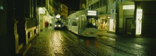 Cable Cars Moving On A Street Freiburg Germany Canvas Art - Panoramic Images (36 x 13)