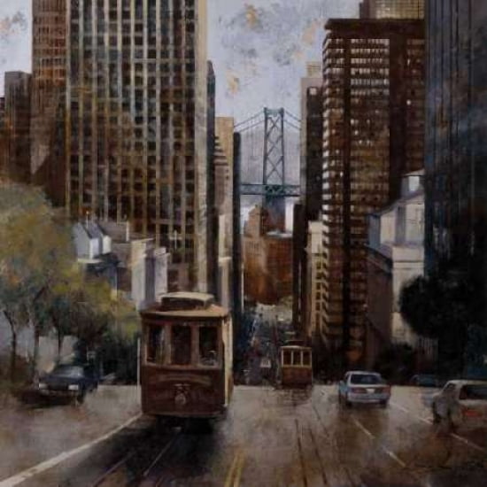 Cable Cars in San Francisco Canvas Art - Marti Bofarull (24 x 24)