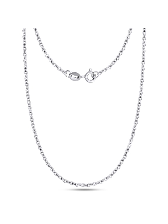 Cable Chain Necklace for Women and Men Italian Crafted 1.6mm Curb Chain 16 Inch 14K White Gold Over 925 Sterling Silver with Spring Ring Clasp