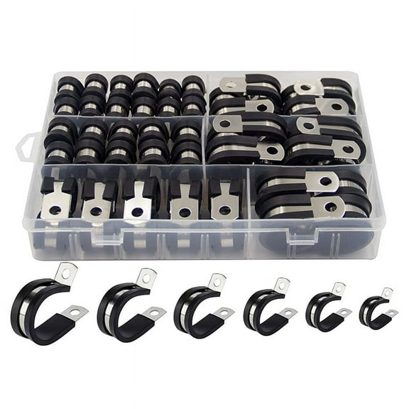 Cable Clamp Assortment Kit Stainless Steel Rubber Coated Cushioned Insulated Cable Clamp Automotive Wire Pipe Clamp,1 x Cable Clamp set,Black