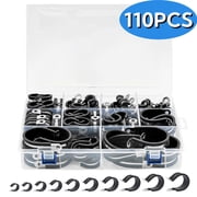 Cable Clamps Assortment Kit, 110PCS Stainless Steel Rubber Coated Cushioned Insulated Cable Clamp Automotive Wire Pipe Clamps
