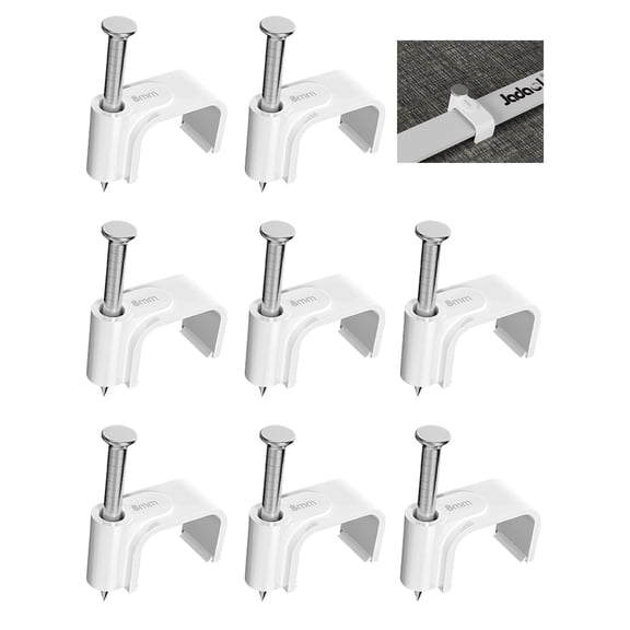 Cable Clips 100Pcs 8mm Nail in Clips for Flat Ethernet Cables Wall Clips Cable Tacks Electrical Wire TV Cable Speaker Wire Coax Clips Cable Nails for Cords Cat5/Cat5e/Cat6/Cat7 RJ45 Cord Clips