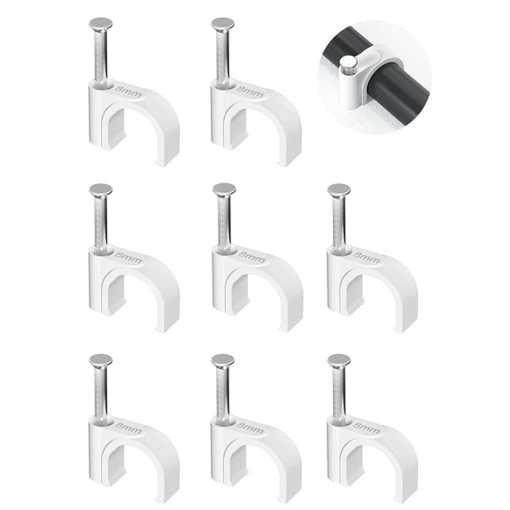 Cable Clips 100Pcs 8mm Nail in Clips for Round Ethernet Cables Wall Clips Cable Tacks Electrical Wire TV Cable Speaker Wire Coax Clips Cable Nails for Cords Cat5/Cat5e/Cat6/Cat7 RJ45 Cord Clips