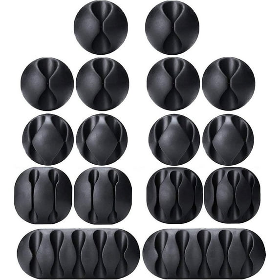 Cable Clips, 16 Pack Black Adhesive Cord Holders, Multi-Purpose Cable Cord Organizer Clips for Home and Office, Desk Self-Adhesive Cord Wire Holders