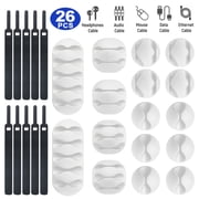 Cable Clips,26 Pack White Self Adhesive Cord Holders,Desk Cable Drop, Desk Wire Clips,Cable Cords Management Organizing Cable Cords for Home, Office, Car, Desk Nightstand,Self-Gripping Cable Ties