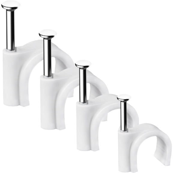 Cable Clips, 400 Pcs, 4mm 6mm 8mm 10mm, Wire Wall Clips with Steel Nails, Ethernet Cable Clips, Cable Tacks Coax Cable Clips, RG6 RG59 CAT6 RJ45 Cable Cord Clips, White