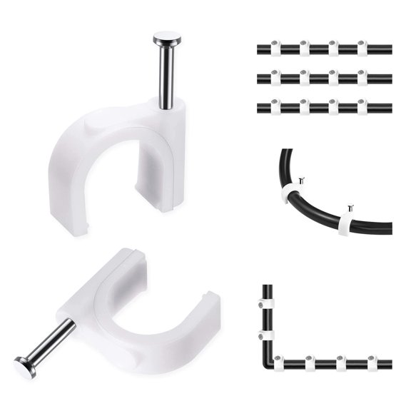 Cable Clips, 400 Pcs, 4mm 6mm 8mm 10mm, Wire Wall Clips with Steel Nails, Ethernet Cable Clips, Cable Tacks Coax Holder Clips, RG6 RG59 CAT6 RJ45 Cable Cord Clips, White