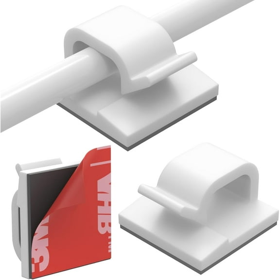 FGLHS Cable Clips 40pcs with Strong Adhesive Tapes,Wire Holder Organizer Cord Management for Car, Office and Home (White- CC04(40PCS)-Upgraded)