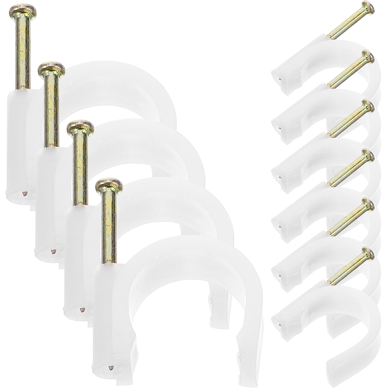 Cable Clips 50 Pcs Wire Holder for Speaker Electrical Extension Cord Steel Nail Tube Wall White