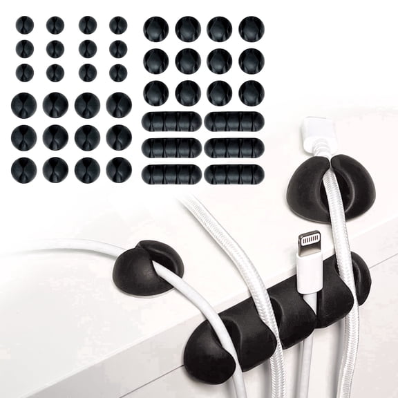 Wrap-It Storage Adhesive Cable Clips (42 Pack) - Cord Organizer for Desk Cable Management, Charger Cord Holder for Nightstand - Black