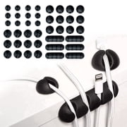 Wrap-It Storage Adhesive Cable Clips (42 Pack) - Cord Organizer for Desk Cable Management, Charger Cord Holder for Nightstand - Black