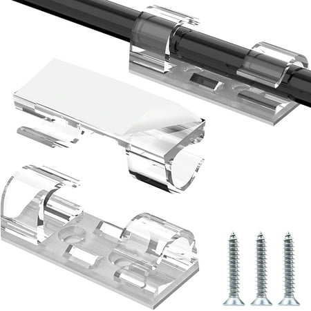 Cable Clips Clear (Large, 26PCS), Heavy Duty Extension Cord Clips Wall, Adhesive Wire Holders Clips Electric Wires Cord Organizer, Powre Cable, PC, Ethernet, TV-Coax, LED Light Clips