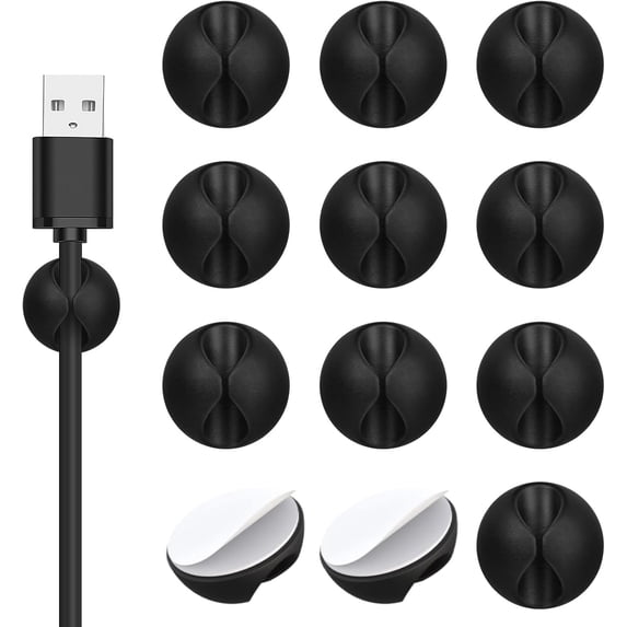 Cable Clips,Cord Clips,Cord Holder for Nightstand,Phone Cord Holder,10PCS Black Adhesive Cord Organizer Charger Holder Wire Management Keeper for Nightstand, Desk, Office or Mouse