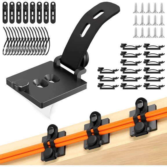 Cable Clips Management Kit, 15 Cable Holder With Silicone Cord Ties, 15 Nylon Zip Tie, Extra 15 Screws & 8 Adjustable Cable Straps For Workspace Organizers PV Computer TV Under Desk Wire Setup