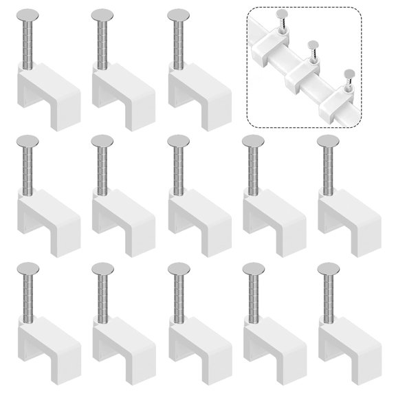 Cable Clips Nail in Cable Clips 100 Pcs 8mm Flat Ethernet Cable Wall Clips Cable Tacks Co Cable Clip Ser Wire Clips Cable Nails for Cords Cat5/Cat5e/Cat6/Cat7 RJ45 Cord Clips