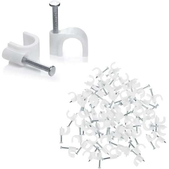 Cable Clips with Steel Nails - 20mm - 100 Pcs/Pack White - UV Stabilized Circle Wire Clips Cable Holder for Cable Management, Wall, Ethernet, Tv, Construction, Indoor & Outdoor Use