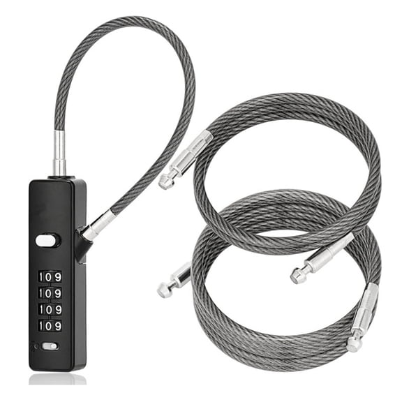 Cable Combination Lock, Comes with Three Rubber Coated Steel Wire Rope Combination Padlocks, Replaceable Rope