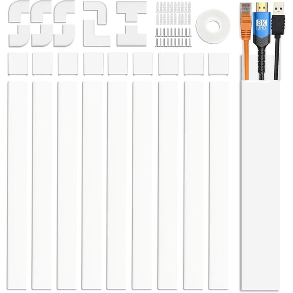 Cable Cover Wall - Cord Hiders for TV on Wall, 157 Inches Cable Cover Channel, White | 157" white cable cover wall kit hides TV cords with customizable raceways for clean wall-mounted setups