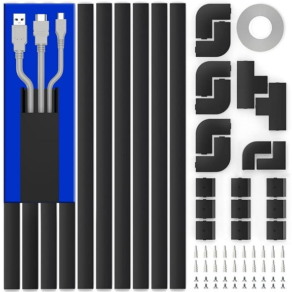 LazySpin 157" Cord Hider Hide TV Wires, 157 in Cable Cover Kit, 10 Count Black