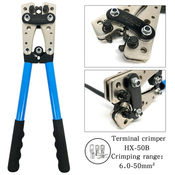 Cable Crimping Tool Kit Copper Ring Terminal Crimping Pliers HX-50B 6.0 - 50mm2 Automotive Battery Connector 60/100PCS BOX ,Built to Last