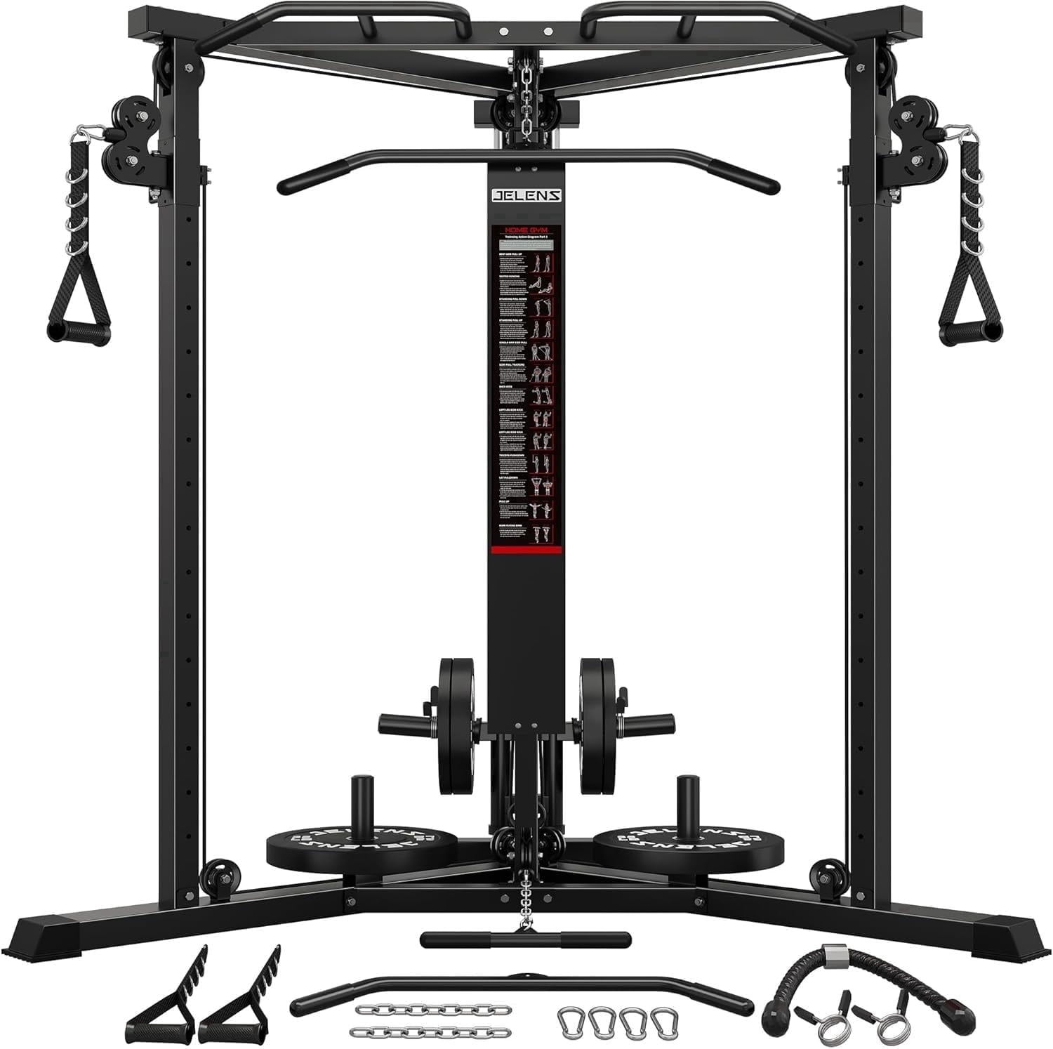 Fitness Cable Crossover Machine,Functional Trainer with High and Low Pulley System for Chest Fly, LAT Pulldown and Seated Cable Row Machine, Smith Machine with Cable Crossover for Home Gym