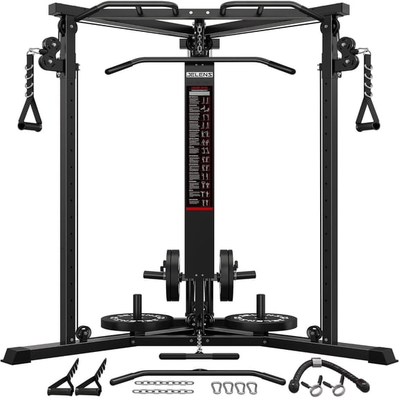 Fitness Cable Crossover Machine,Functional Trainer with High and Low Pulley System for Chest Fly, LAT Pulldown and Seated Cable Row Machine, Smith Machine with Cable Crossover for Home Gym