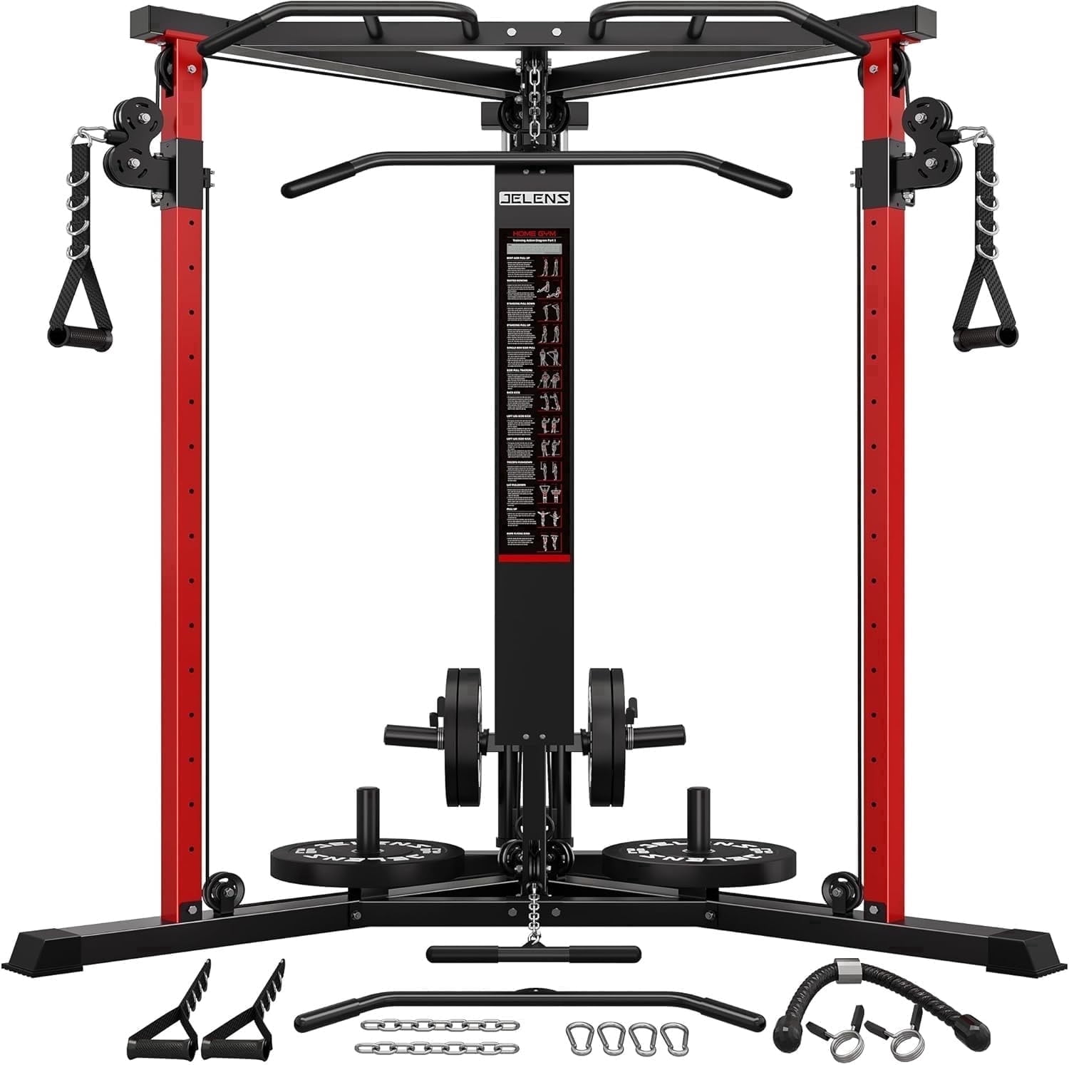 Fitness Cable Crossover Machine,Functional Trainer with High and Low Pulley System for Chest Fly, LAT Pulldown and Seated Cable Row Machine, Smith Machine with Cable Crossover for Home Gym