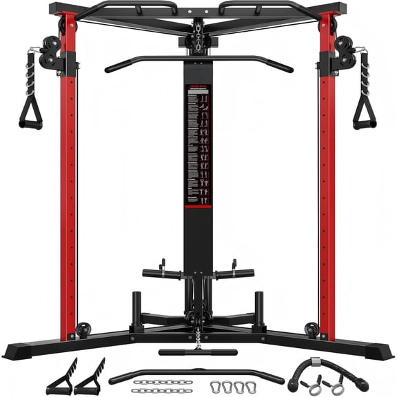Fitness Cable Crossover Machine,Functional Trainer with High and Low Pulley System for Chest Fly, LAT Pulldown and Seated Cable Row Machine, Smith Machine with Cable Crossover for Home Gym
