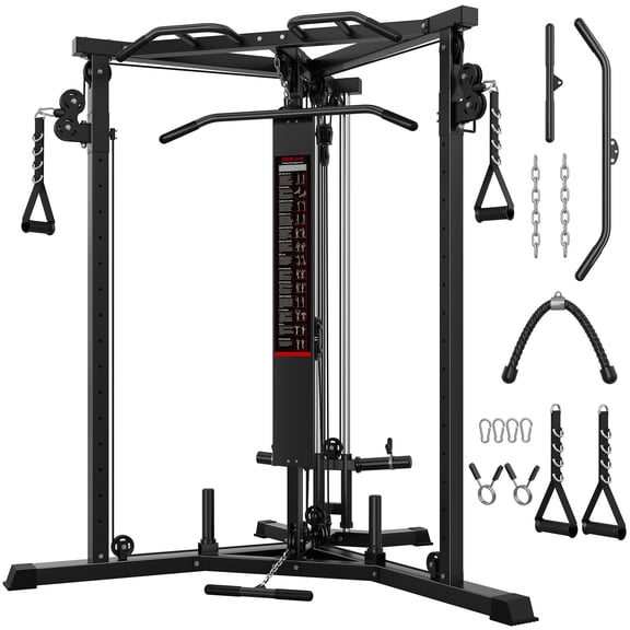 FORGEMUS Cable Crossover Machine, Multi‑Functional Home Gym Trainer, Height‑Adjustable Dual Pulley System, Pull‑Up Bar & Full Accessories for Full‑Body Strength Workouts
