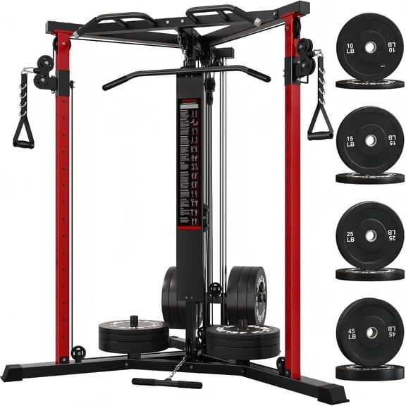 Fitness Cable Crossover Machine,Functional Trainer with High and Low Pulley System for Chest Fly, LAT Pulldown and Seated Cable Row Machine, Smith Machine with Cable Crossover for Home Gym