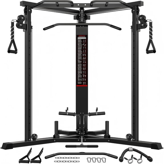 Fitness Cable Crossover Machine,Functional Trainer with High and Low Pulley System for Chest Fly, LAT Pulldown and Seated Cable Row Machine, Smith Machine with Cable Crossover for Home Gym
